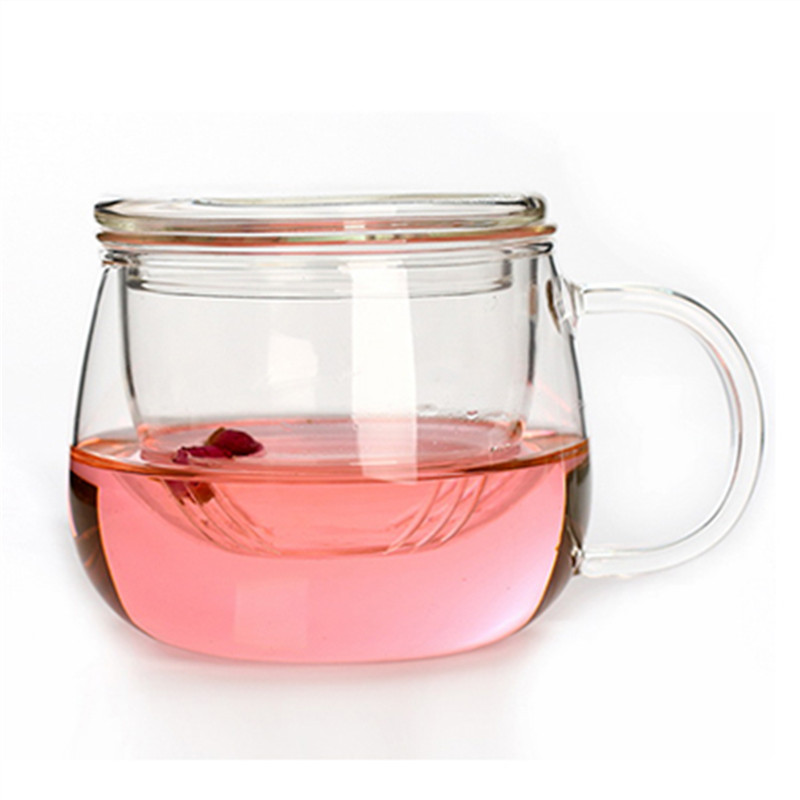 防爆耐热玻璃水杯 办公创意带盖茶滤三件杯子 透明花草茶杯 包邮