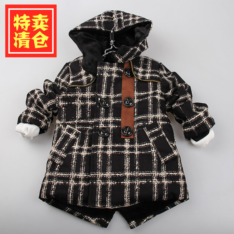 提子果果童装 2015冬款男童加绒加棉款 休闲格纹棉衣外套 促销