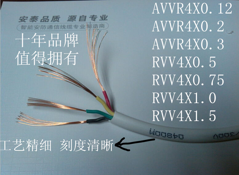 4芯护套线RVV4X0.12/0.2/0.3/0.5/0.75/1.0门铃信号控制线 200米
