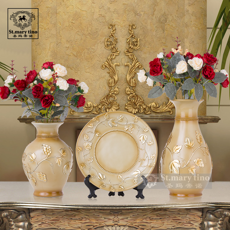 客厅花瓶摆件欧式复古创意仿真花富贵竹花瓶三件套装餐桌个性花盆