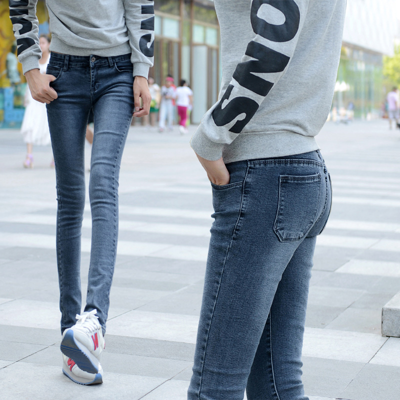 韩国同步新款2016秋季女装韩版修身显瘦水洗小脚裤时尚牛仔裤女裤