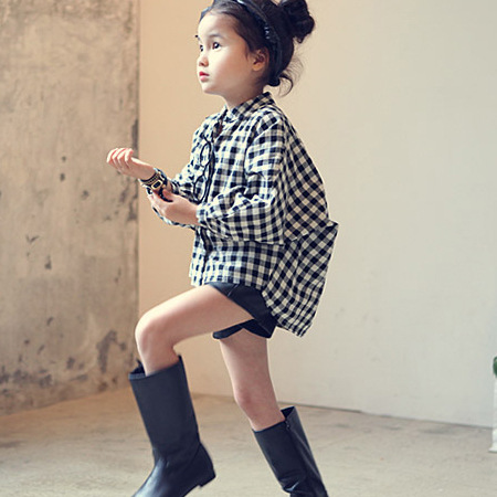 韩国品牌童装蝙蝠袖格子衬衫韩版实拍宽松亲子装衬衫亲子装批发