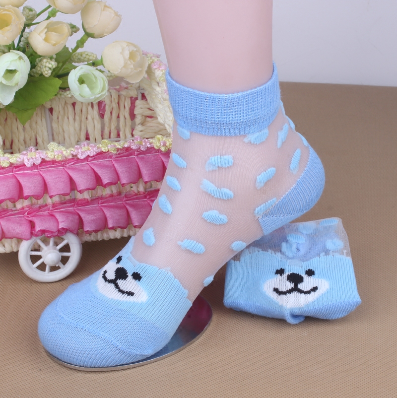 夏季儿童水晶袜2015小熊男童女童超薄透气宝宝丝袜松口短袜子