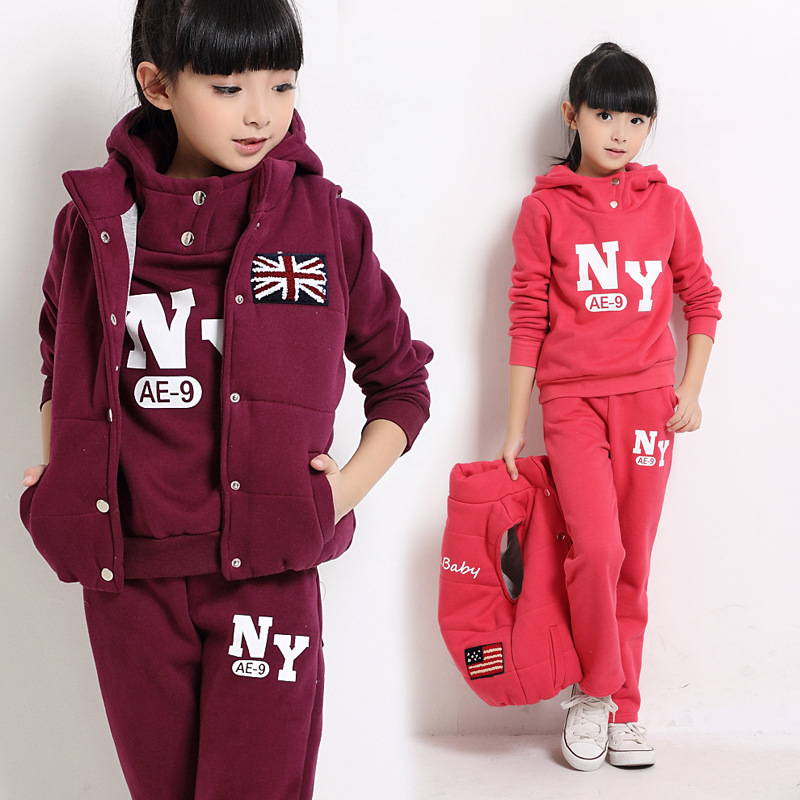 童装女童秋冬装2015韩版新款三件套加厚加绒保暖儿童运动套装