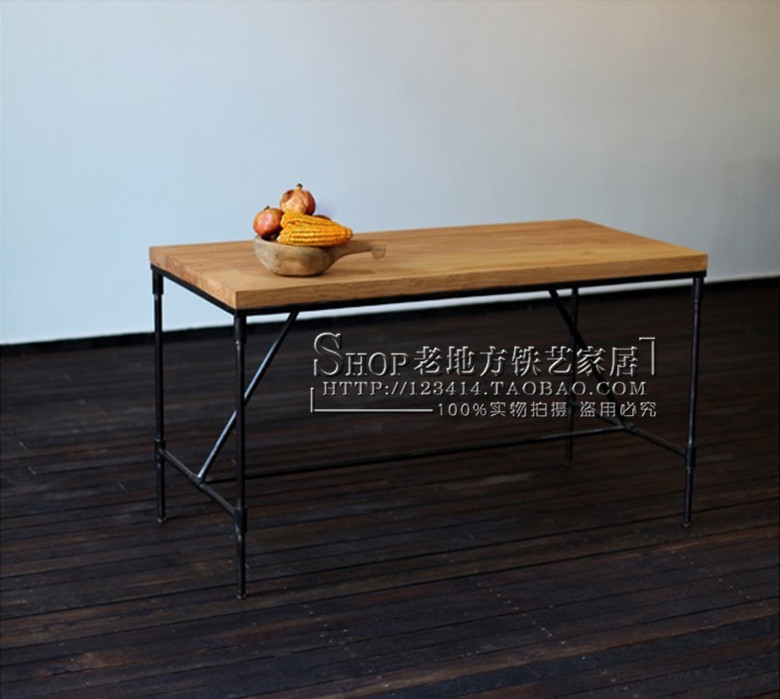 复古实木铁艺LOFT茶几美式乡村法式乡村书桌工业风做旧餐桌工作台