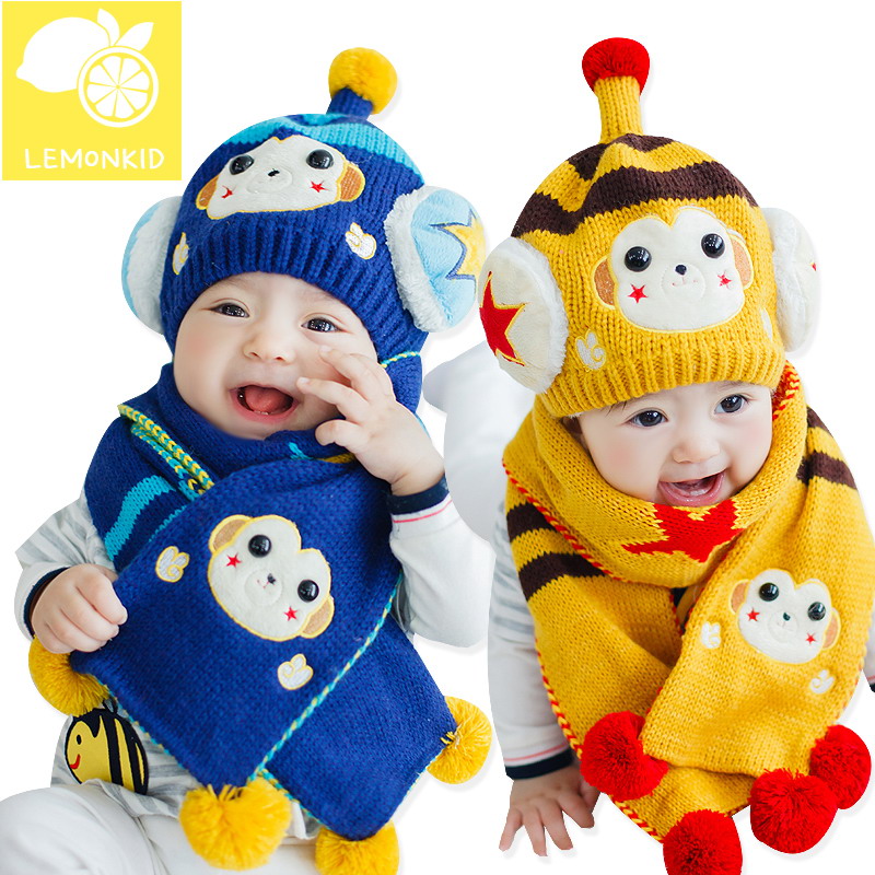 秋冬季婴儿帽子男女宝宝帽子0-3-6-12个月1-2岁童帽围巾毛线帽潮