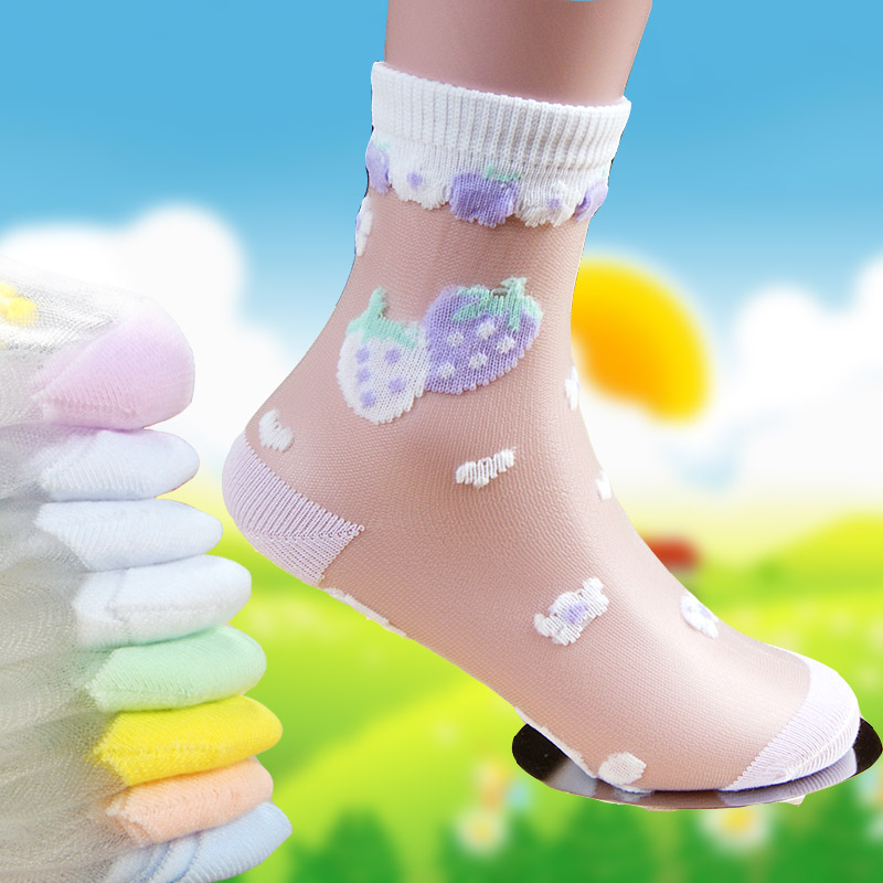 儿童水晶袜蚕丝袜 短袜夏季透明超薄透气女童松口袜宝宝袜子夏天