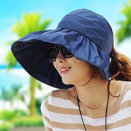 帽子女士遮阳帽夏天韩版潮防紫外线大沿沙滩防晒太阳帽可折叠凉帽