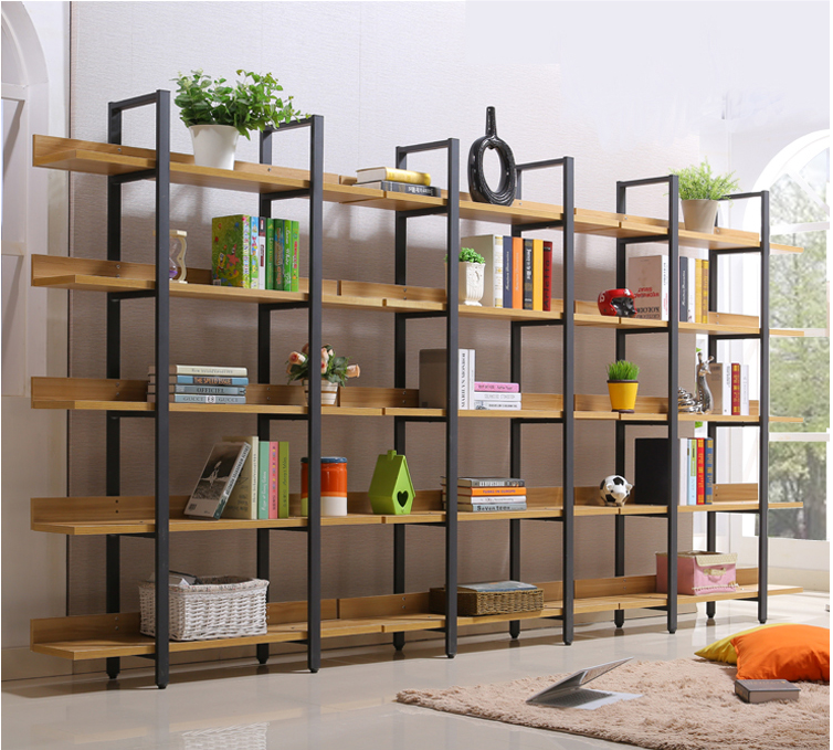 现代钢木书架组合书架储物架简约置物架展示花架玄关摆货架收纳柜