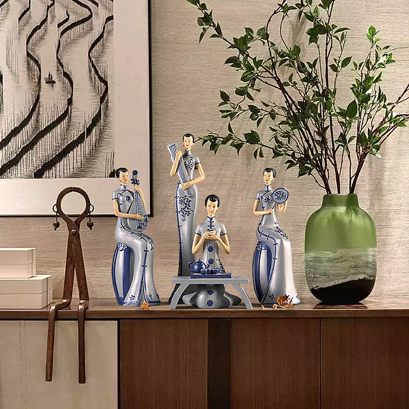 新中式现代中式中国风古典旗袍仕女人物摆件家居装饰工艺品礼品