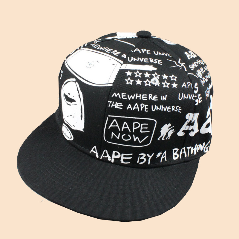 韩版原宿风帽子涂鸦AAPE棒球帽GD嘻哈帽夏天男女平沿帽情侣帽