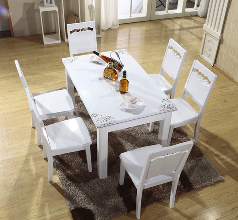 包邮餐桌大理石餐桌简约现代餐桌椅组合 亮光白色餐桌印花