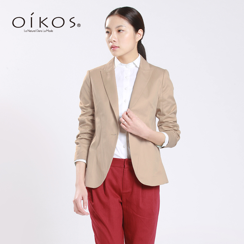 oikos春季新品 时尚休闲纯色显瘦修身短款西装外套西服 5141J2151