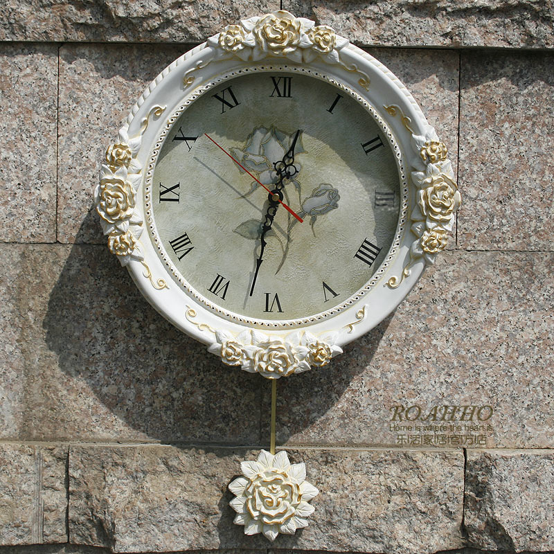 树脂挂钟客厅创意欧式田园静音电子石英机芯复古时尚现代个性钟表