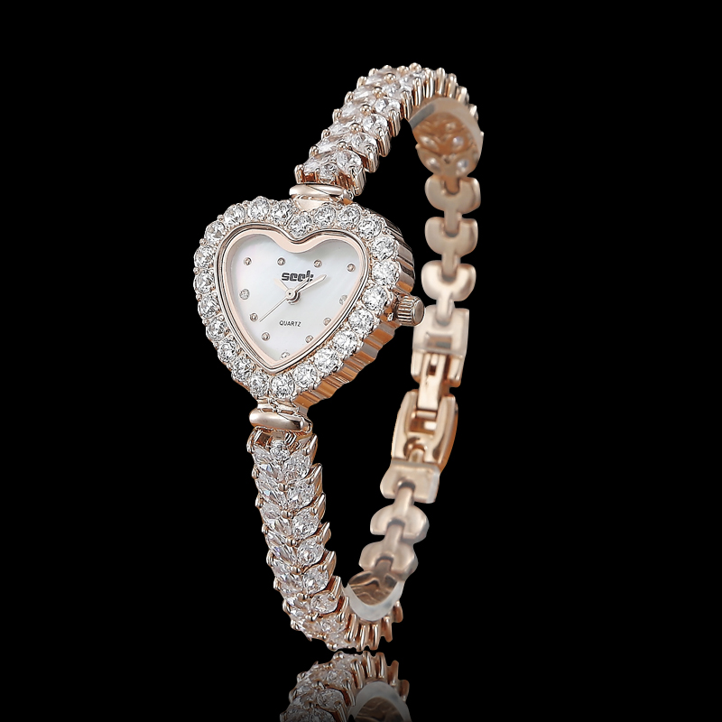 SEEK西科水晶钻表高级时尚满钻贝壳面心形珠宝手链女表真爱SH0104