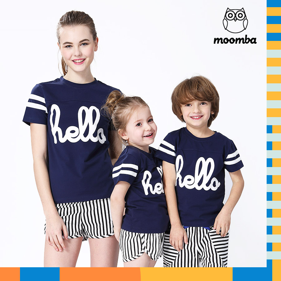 moomba 新款童装一家三口母女装全家装大码T恤亲子装运动装 班服