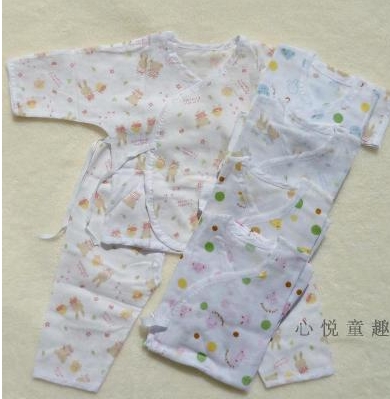 西松屋双层印花婴儿纯棉纱布和尚服套装两件套0-3个月三件包邮