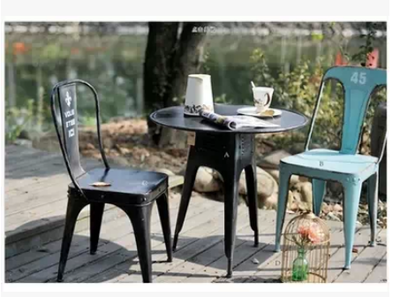 美式法式乡村拉丝铁艺餐椅户外阳台休闲椅工业风酒吧椅咖啡椅新款
