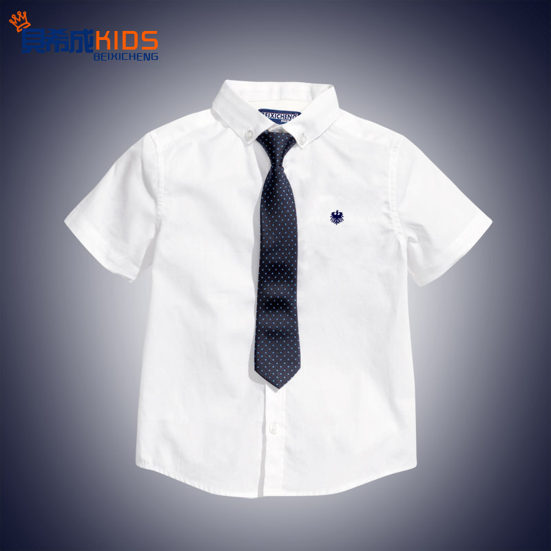 贝希成童装儿童衬衫男童衬衣多色韩版衬衫学生演出服白色短袖夏装
