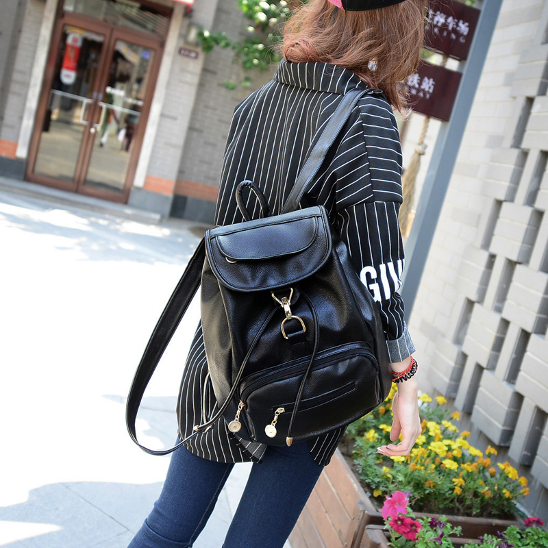 2015新款韩版pu双肩包包学院风潮女旅行时尚休闲学生书包皮质背包