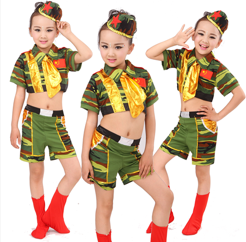 儿童演出服装迷彩酷娃舞蹈服装表演服娃娃兵幼儿演出服小军装