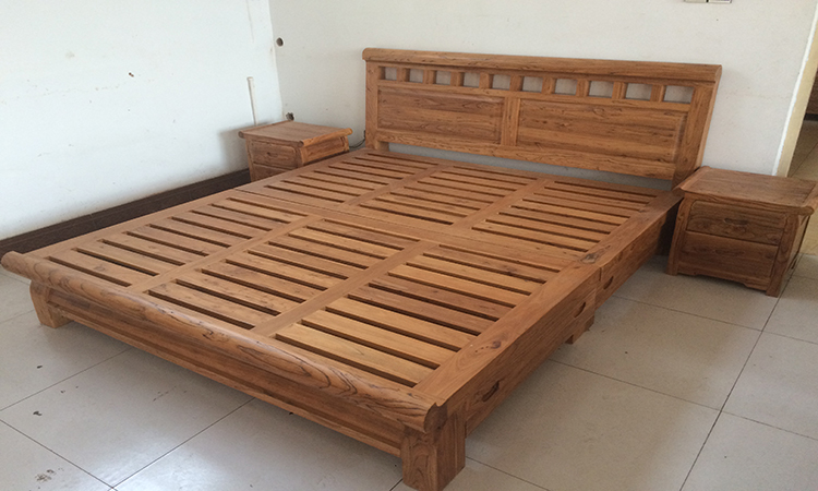 老榆木床 实木床 1.8米双人床 可拆分床 韩式简约翘头床 特价