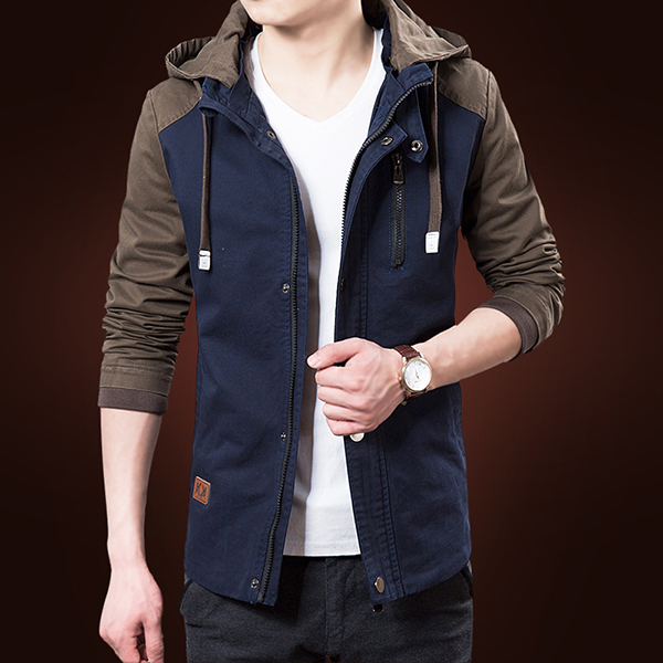 2015秋季男士连帽夹克外套薄款青年韩版修身纯棉休闲拼接jacket潮