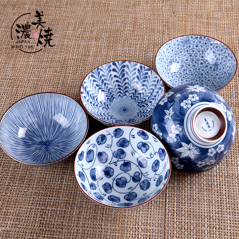 美浓烧日本进口瓷器日式青花饭碗手绘釉下彩料理餐具和风礼品套装