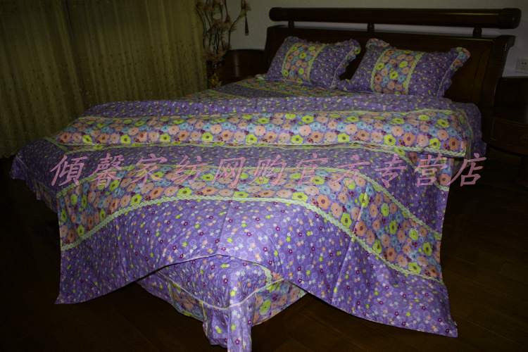 【傾馨家纺】2014最新款全棉衍缝夹绵四件套/活性印花/花儿朵朵紫