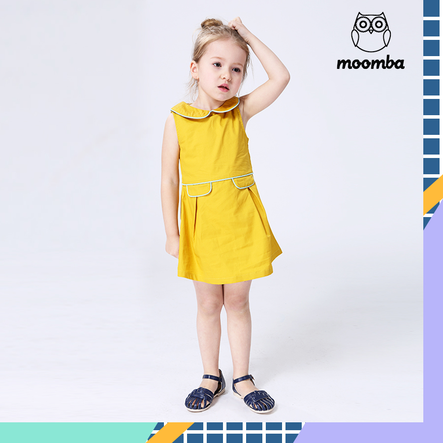 moomba 2016夏装新款口袋修身女童连衣裙 无袖俏皮可爱女孩公主裙