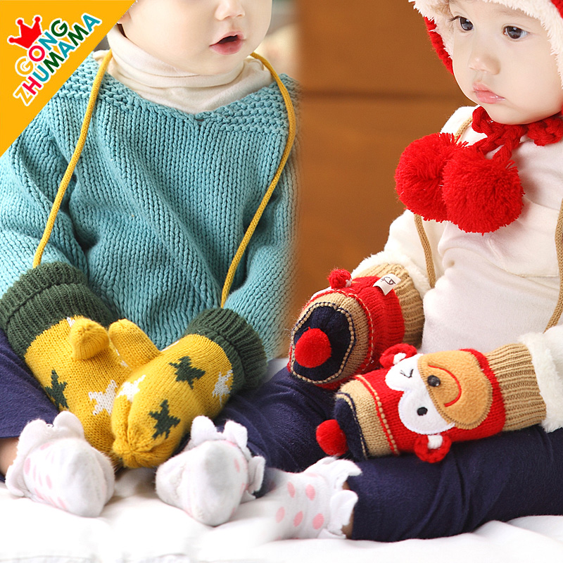 韩版冬季男女宝宝婴儿童卡通可爱潮流加绒保暖毛线手套1-2-3-4岁