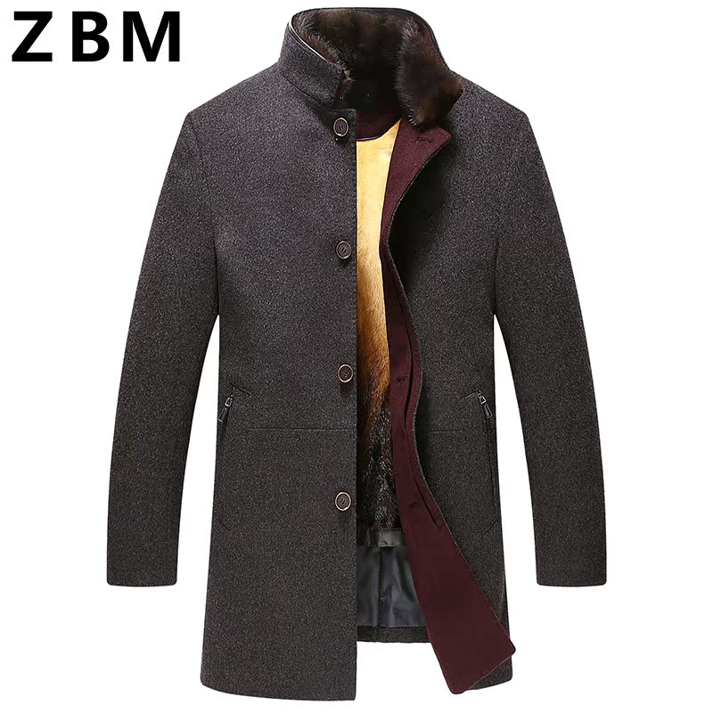 ZBM2015冬季新款尼克服男士貂皮大衣修身立领外套黄金貂羊毛大衣
