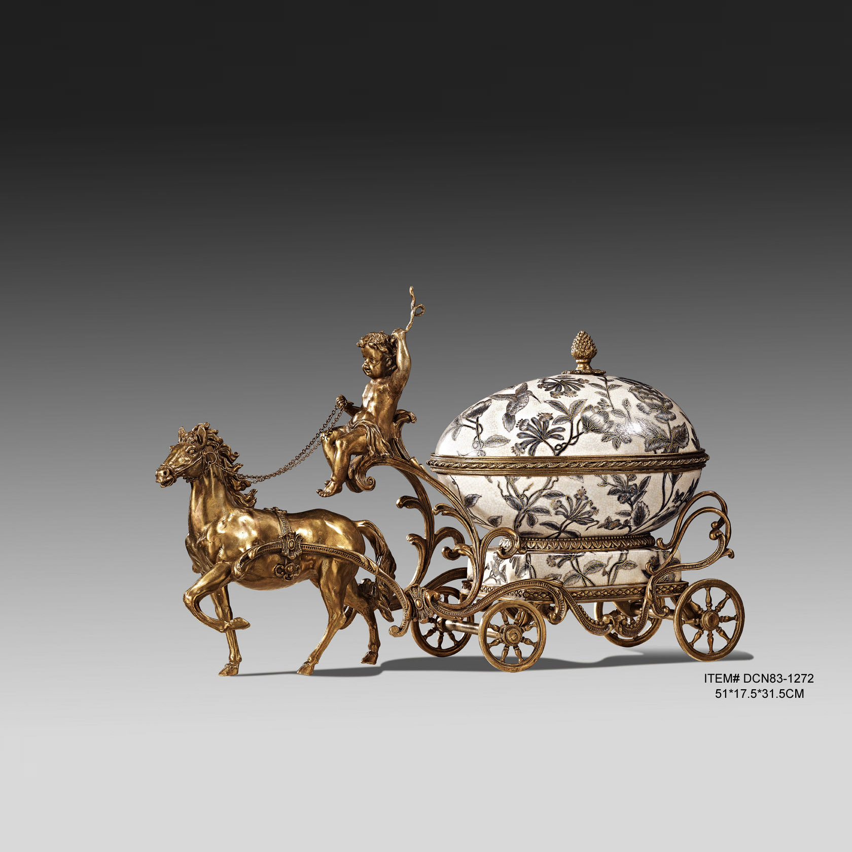 凯瑞爱舍DCN83-1272欧式新古典陶瓷配全铜二件头长形座顶椭圆蛋盒