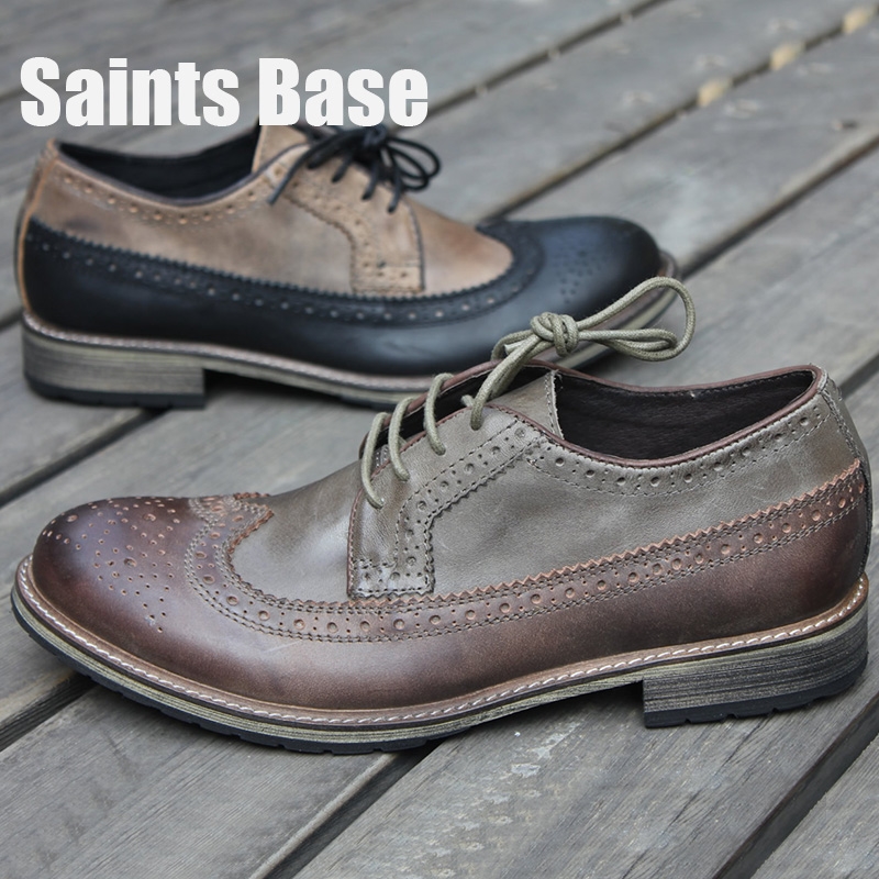 Saints Base全皮撞色男士布洛克雕花皮鞋 英式做旧休闲皮鞋