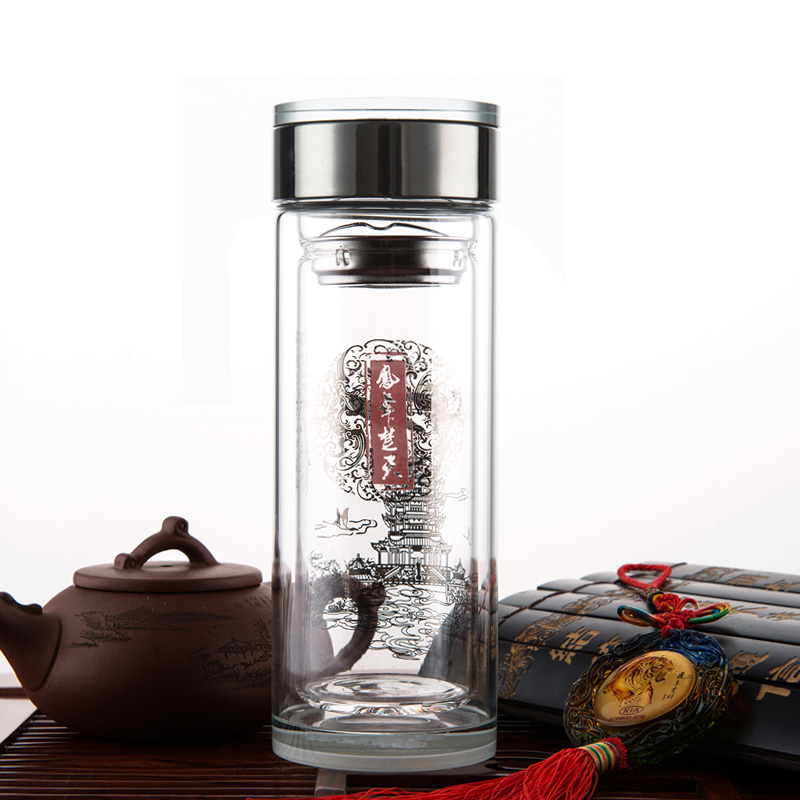 捷夫口杯进口商务水晶杯创意双层玻璃泡茶办公杯透明保温水杯包邮