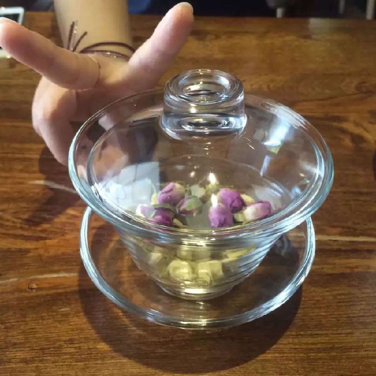 耐热玻璃盖碗功夫茶具水杯三才碗大号泡沏茶备闭水晶碗加厚包邮