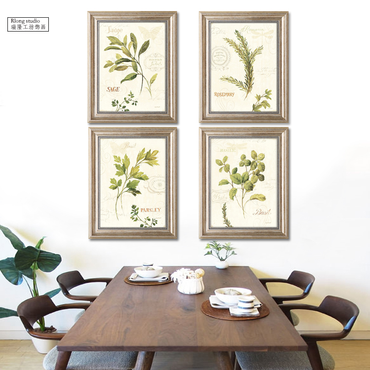 简约美式现代装饰画 餐厅客厅组合墙壁挂画植物花卉油画清新绿色