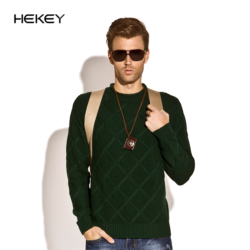 秋季套头修身型常规长袖扭花菱形羊毛衫纯色新款男士线衣针织衫
