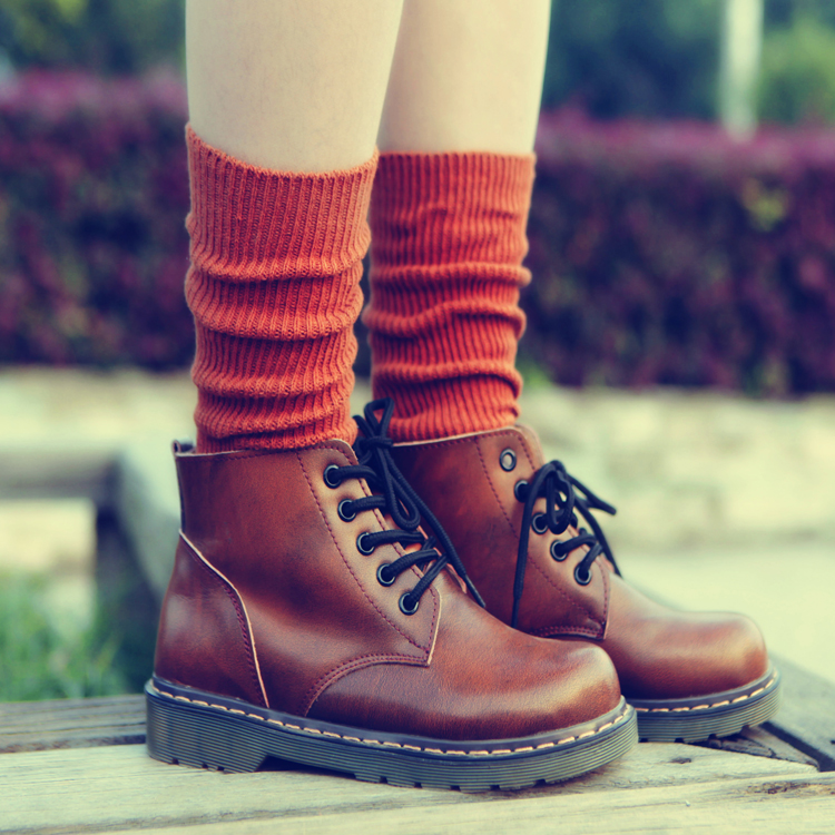 韩国袜子女中筒堆堆袜女纯棉粗线袜可爱复古民族风长筒短靴棉袜子