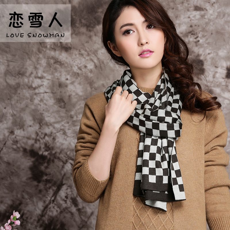 新款韩版秋冬款女撞色方格子围脖 个性潮彩色保暖针织毛线围巾