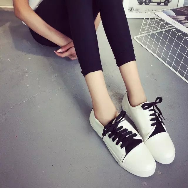2015新款白色侧系带小白鞋球鞋平跟单鞋平底休闲低帮学生厚底女鞋