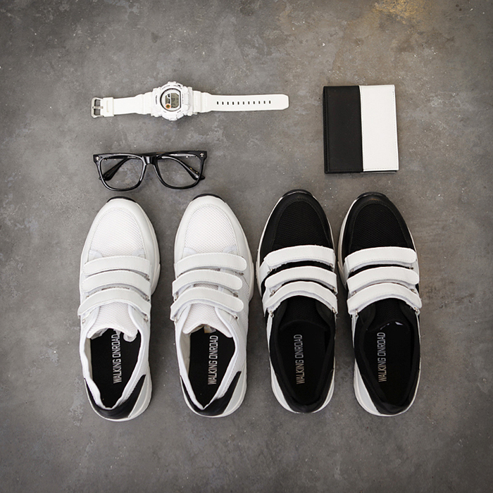 2015夏季新品欧美黑白潮流魔术贴运动鞋男士厚底圆头休闲鞋子