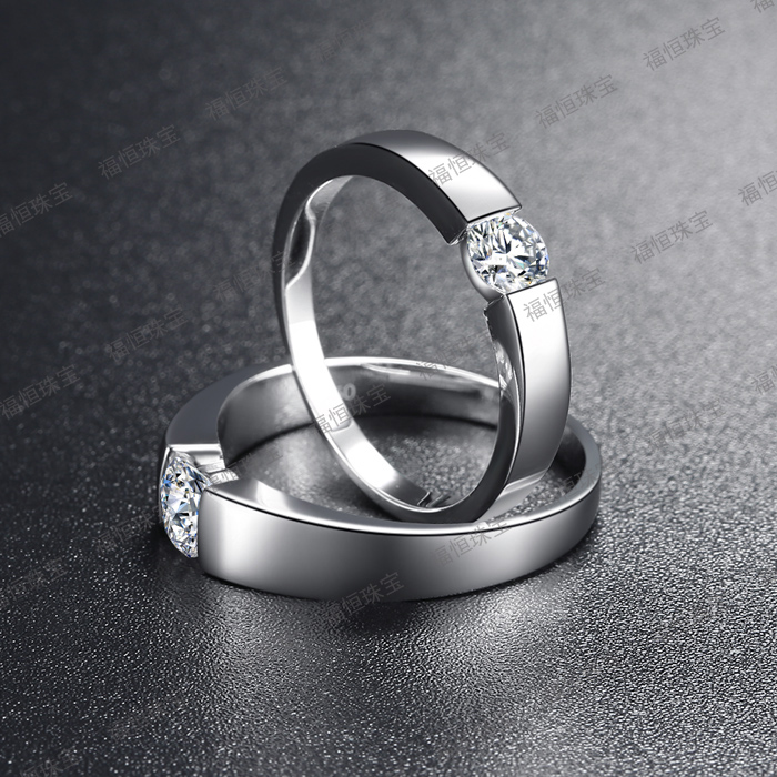 18K白金钻戒铂金钻石戒指情侣 男士女士对戒指环1克拉裸钻男戒子