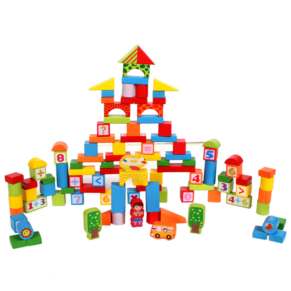 100粒数字积木木制桶装大块 宝宝益智力启蒙儿童早教木头玩具