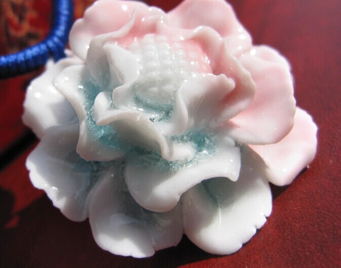 牡丹花卉纪念品 手工捏花立体精美陶瓷项链 洛阳菏泽