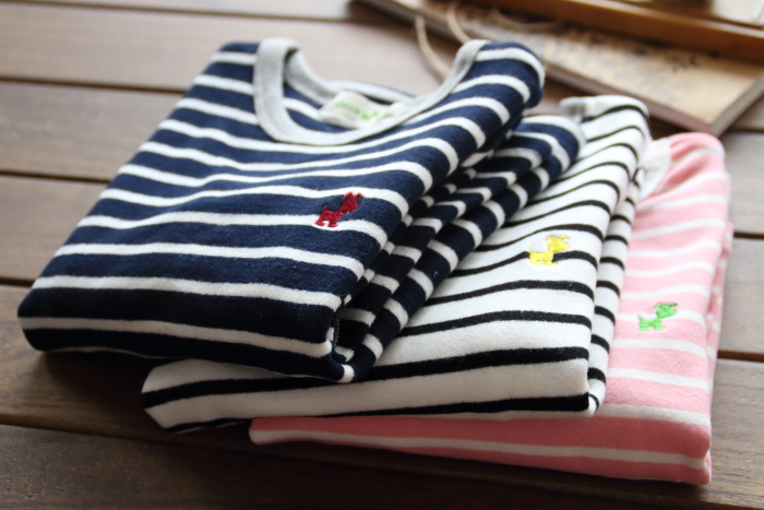 韩国GD 2015秋儿童男女童纯棉条纹贴布长袖T恤  加厚款