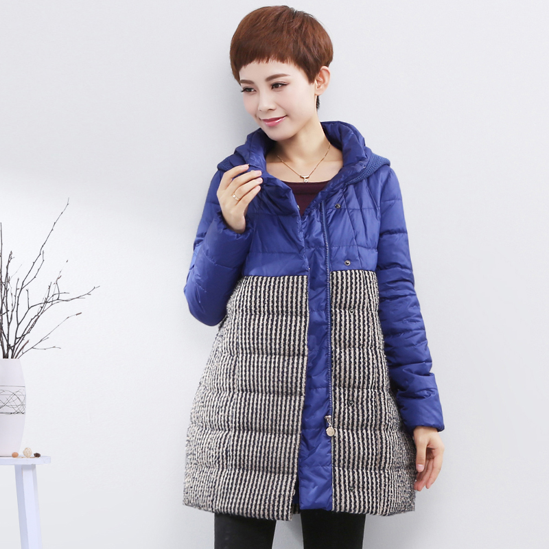 2014冬装新品女装韩版加厚保暖撞色拼接中长款棉衣女棉服棉袄外套