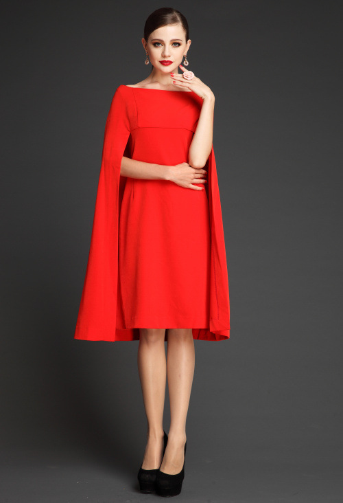 章子怡同款红色披风2014秋款新款欧美ol气质时尚显瘦连衣裙