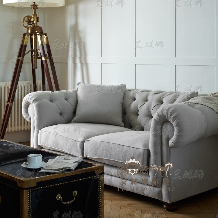 新古典布艺双人沙发客厅软包拉扣沙发美式法式粉色公主沙发椅现货