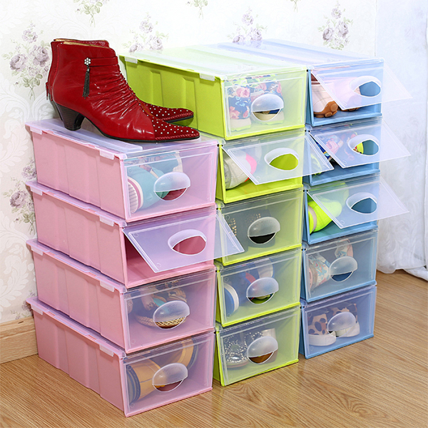 正品圣强  韩式创意塑料鞋盒5个装 掀盖开门式有盖鞋子收纳盒